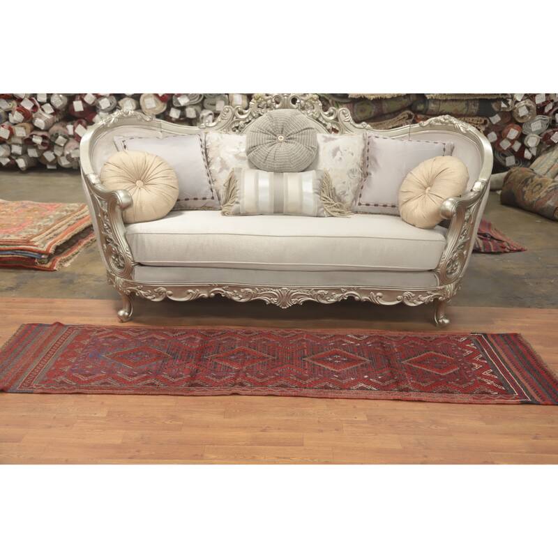 Hand Knotted Oriental 100% Wool Carpet Traditional Tribal Red Balouch Runner Rug - 8' 1'' X 2' 1''