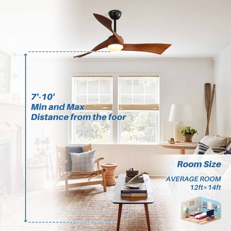 52" Wood 3-Blade Ceiling Fans with Dimmable LED Light and Remote, 6-Speed Reversible DC Motor - 52 inch
