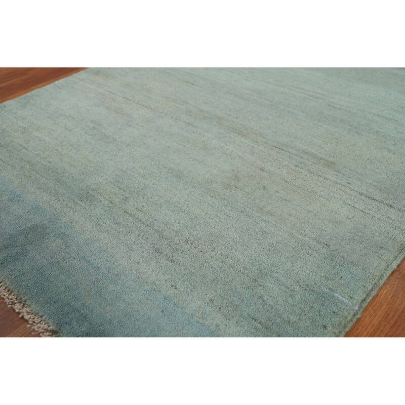 Green Blue Modern Gabbeh Oriental Accent Rug Hand-Knotted Wool Carpet - 3'4" x 4'5"