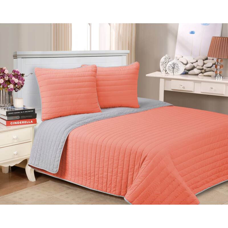 Superior Solid Cotton Reversible Farmhouse Quilt and Sham Set