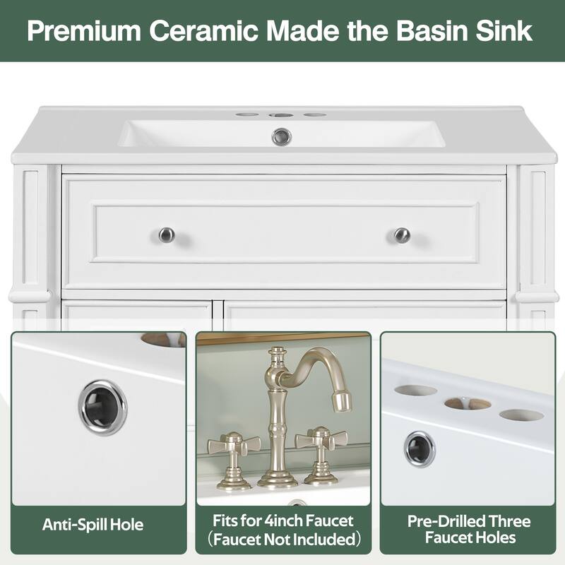 30'' Freestanding Bathroom Vanity with Single Integrated White Ceramic Sink - 30'' x 18.3'' x 33.8''