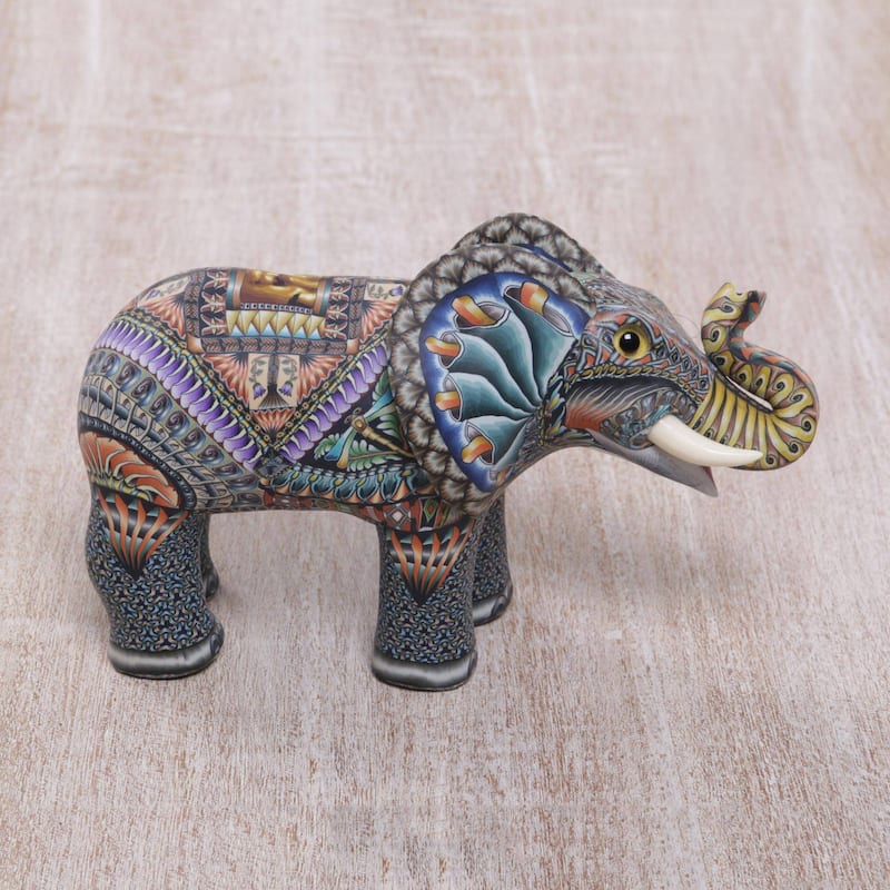 Polymer clay sculpture, 'Vibrant Elephant'