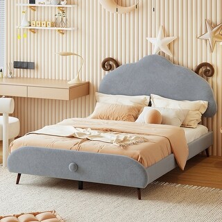 Full Size Upholstered Platform Bed Frame with Sheep-Shaped Headboard