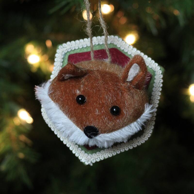 4.75" Brown and Cream Stuffed Fox Head Plaque Christmas Ornament