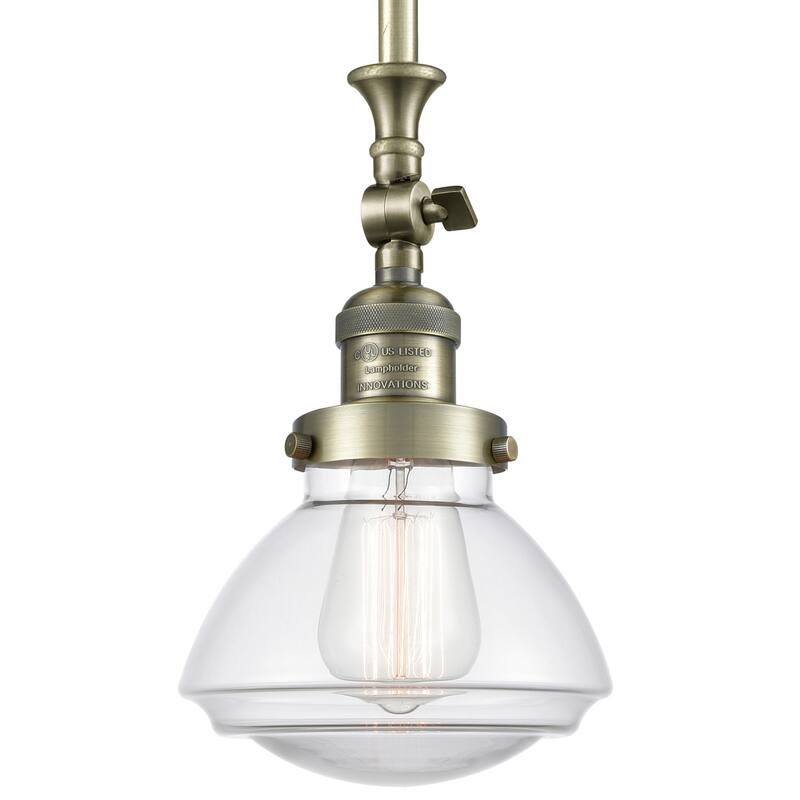 Innovations Lighting Olean 7" Wide Mini Rod Hung Adjustable Pendant - Antique Brass / Clear
