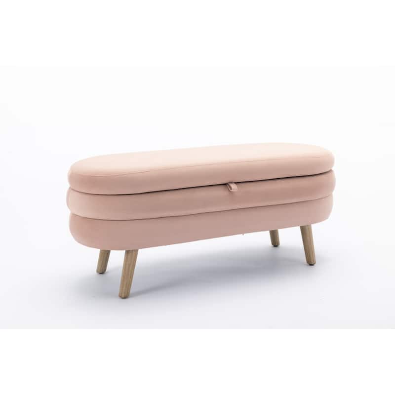 Velvet Fabric Storage Bench Bedroom Bench With Wood Legs For Living Room Bedroom Indoor