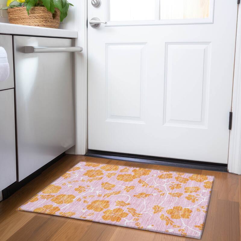 Premium Washable Super Soft Modern Floral Mayfield Rug - Pink - 1'8" x 2'6"