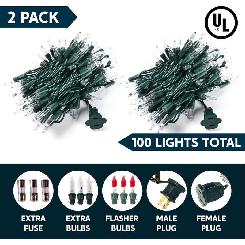 Joyfy 200(2x100) Mini Warm White Christmas String Lights - Green