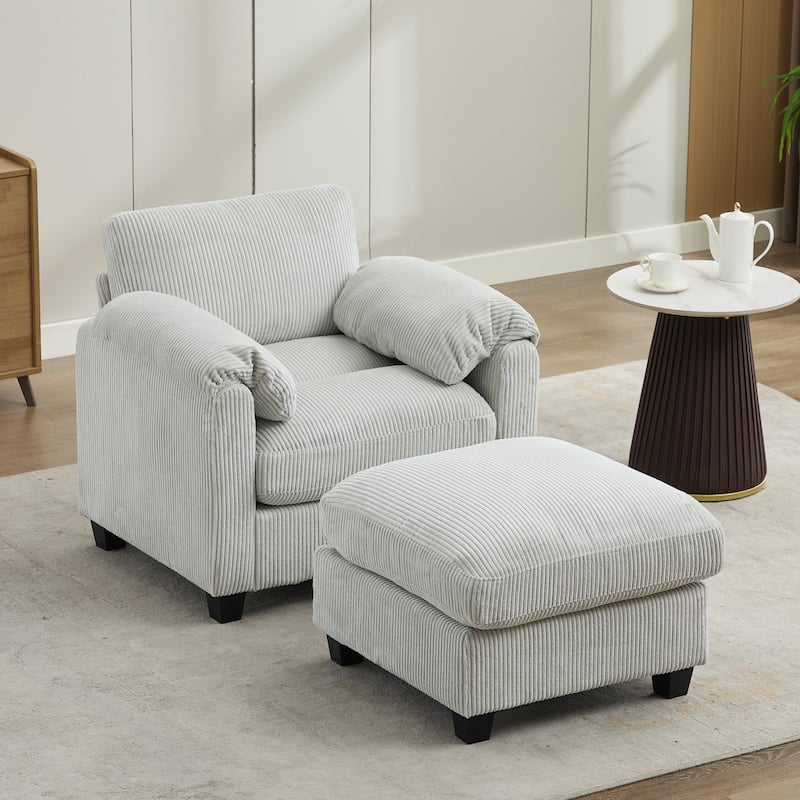 Corduroy Single Sofa Chiar with A Removable Ottoman