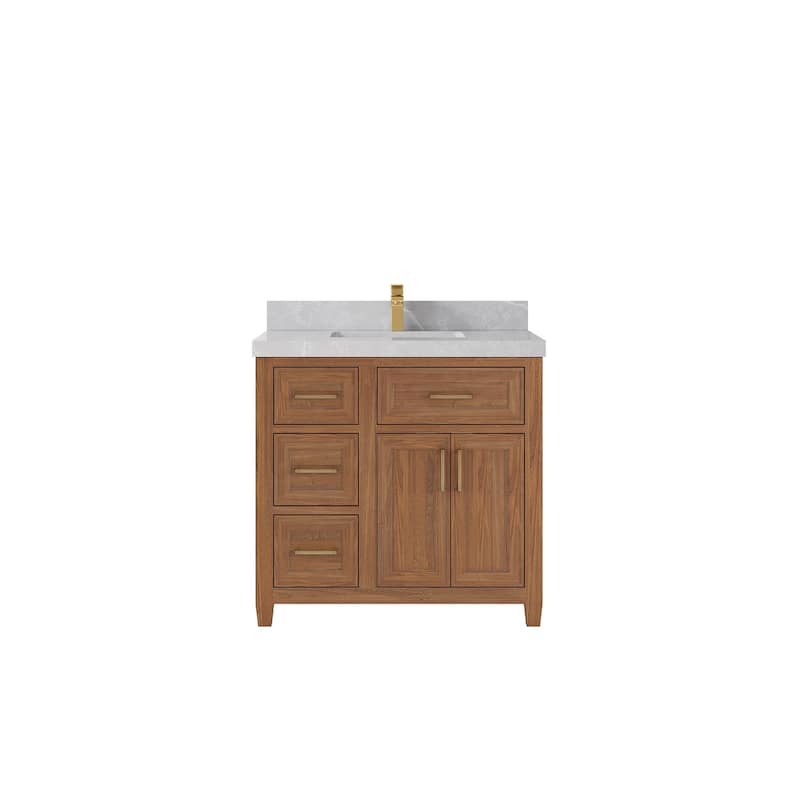 Willow Collections 36 in. W x 22 in. D Santa Monica Teak Bathroom Vanity Center with Countertop - 2”Pearl Gray - Dark Natural Teak