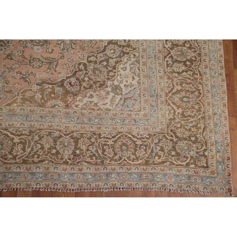 Hand Knotted Oriental 100% Wool Carpet Traditional Floral Pink Mashad Area Rug - 12' 6'' X 9' 10''