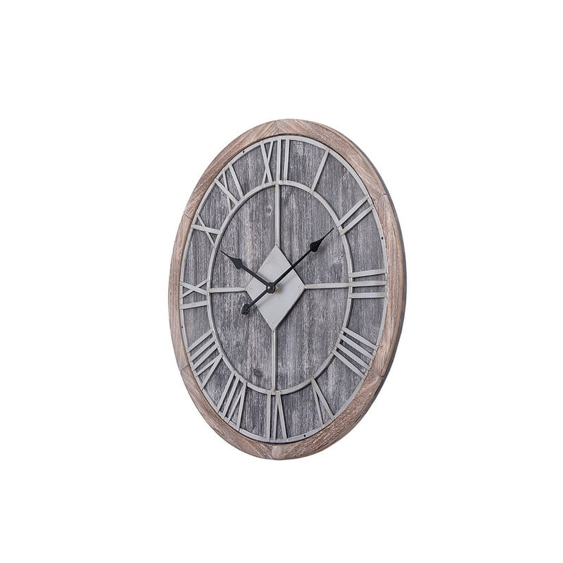 Utopia Alley Oversize Roman Round Wall Clock, Gray Wood Finish, 28" Diameter