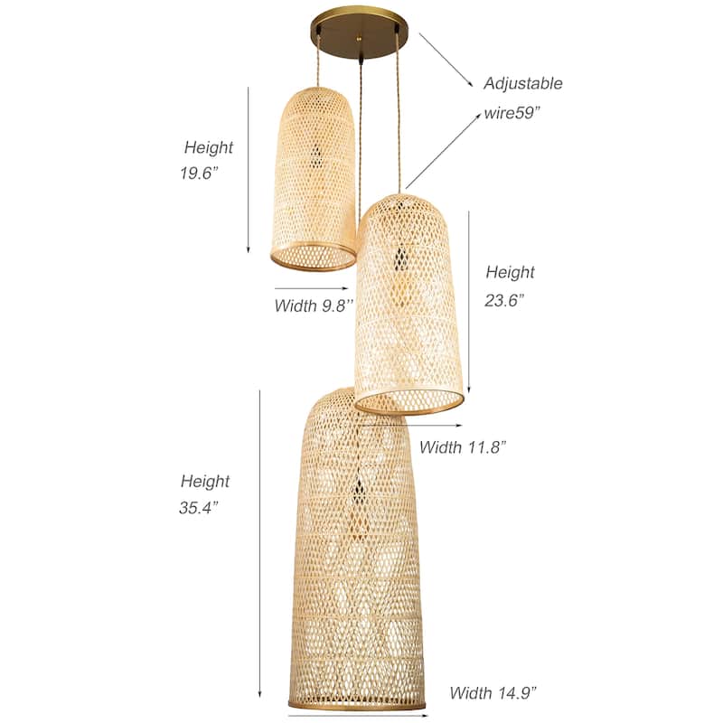 Three Lights Rattan Pendant Light