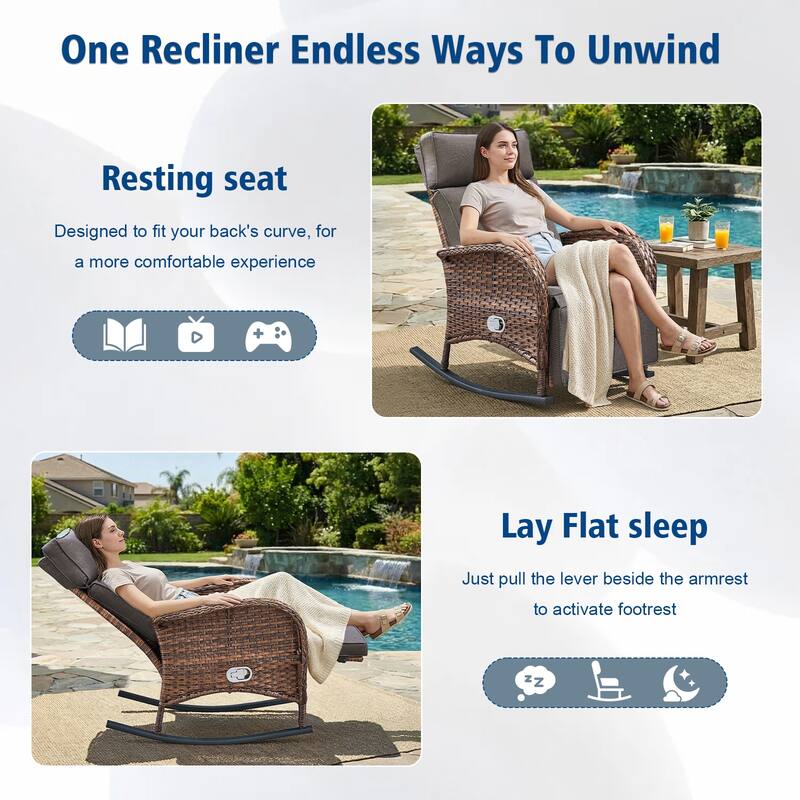 Pocassy Outdoor Patio Rocking Lounge Chairs with Adjustable Backrest Set.