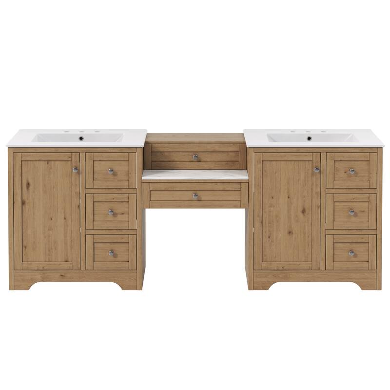 Christopher Knight Home - Wooden 84 Inches Double Sink Bathroom Vanity (Separate Sink) with Engineered Stone Countertop