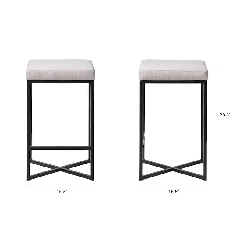 Frodo 26.5" Seat Height White Fabric Seat Black Metal Base Stool