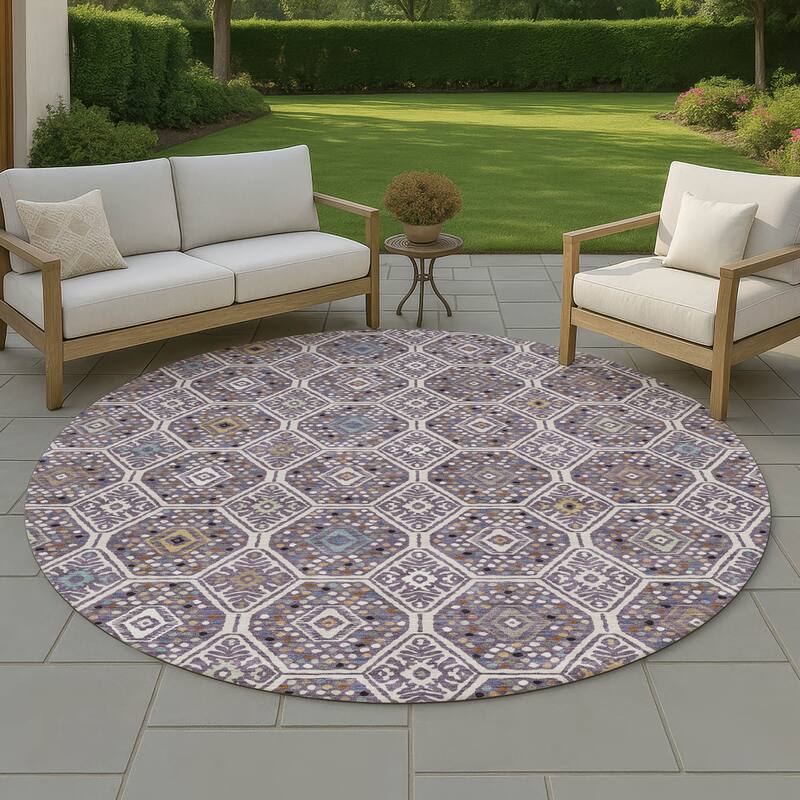 Machine Washable Indoor/ Outdoor Modern Hexi Chantille Rug - Linen - 8' x 8'