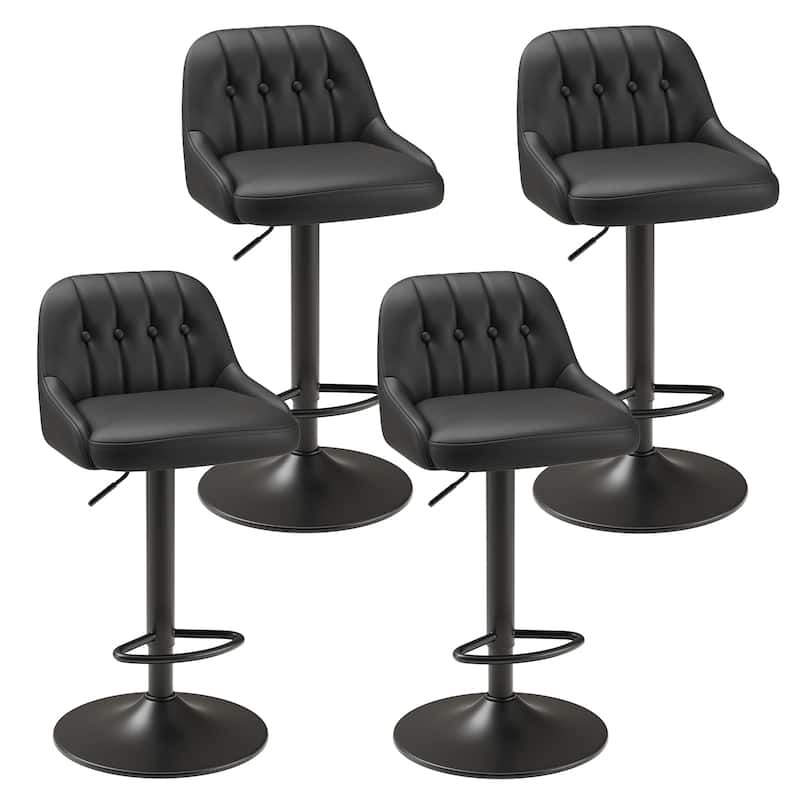 RENEWLINE Adjustable Height Bar Stools with Back, 360° Swivel PU Leather Counter Stools( Set of 1/2/3/4/6)for Kitchen Island - Set of 4 - Black