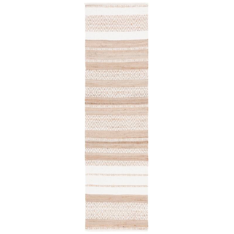 SAFAVIEH Handmade Kilim Mariliza Farmhouse Stripe Jute Rug - 2'3" x 8' Runner - Natural/Ivory