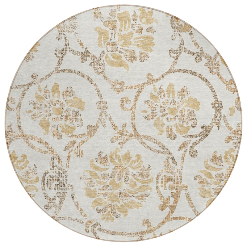 Machine Washable Indoor/ Outdoor Chantille Scroll Floral Rug