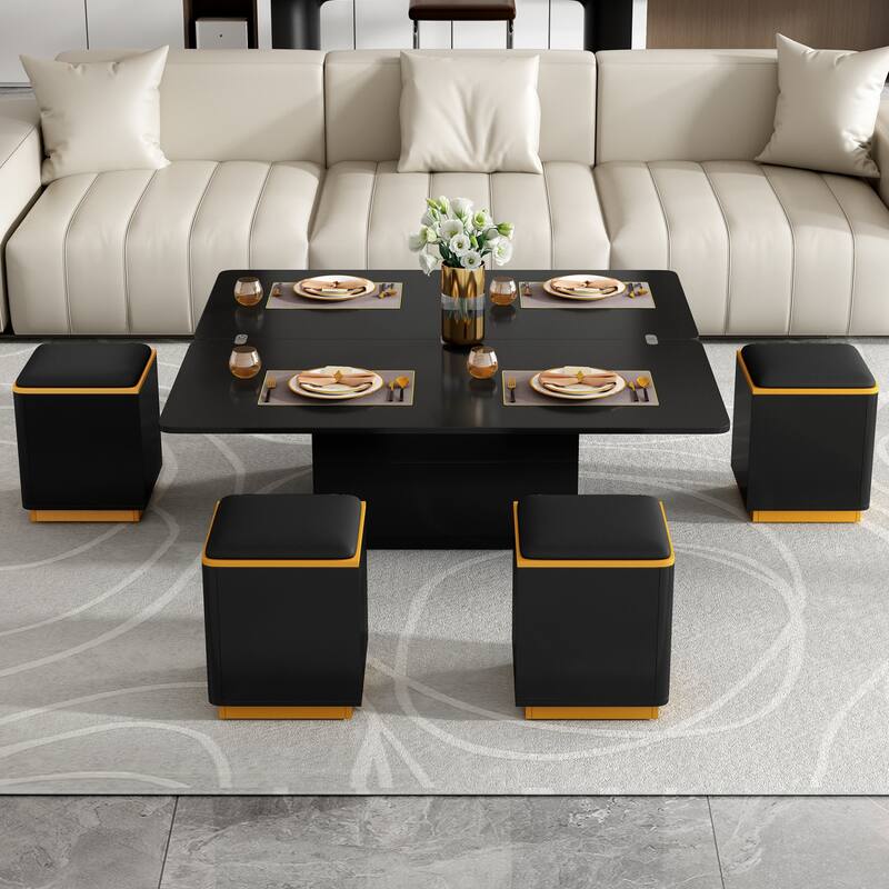 Lift-Top Coffee Table with 4 Storage Stools