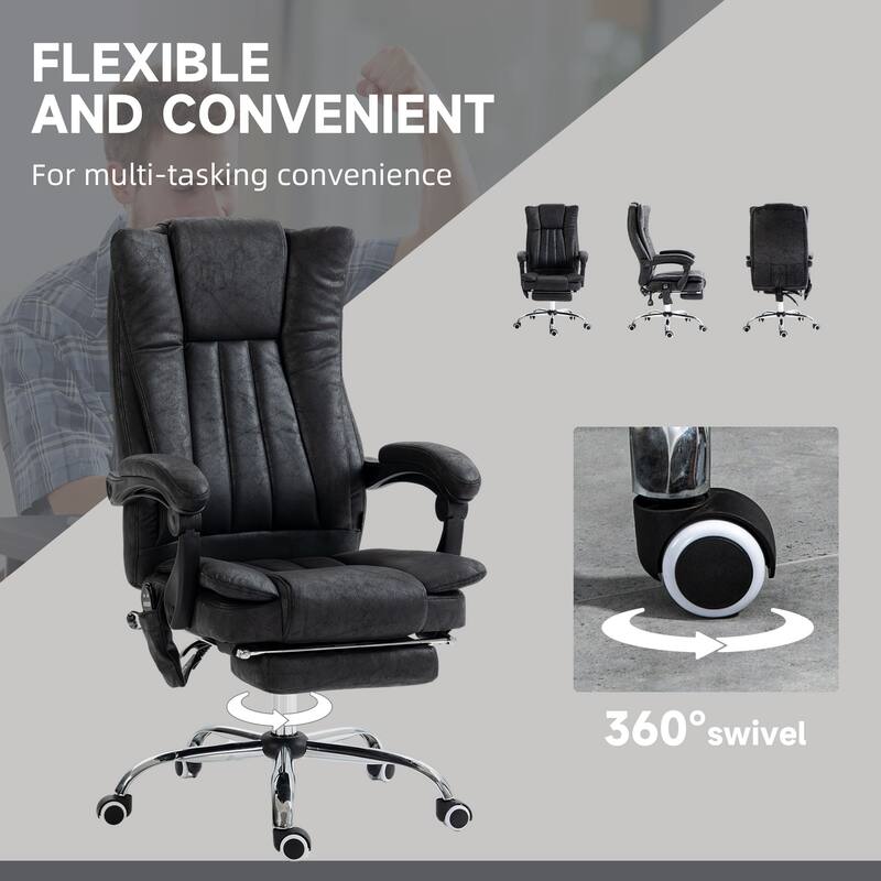 Black Microfibre 360° Swivel Massage Office Recliner with Vibration Massage, Heating, Footrest, Adjustable Height