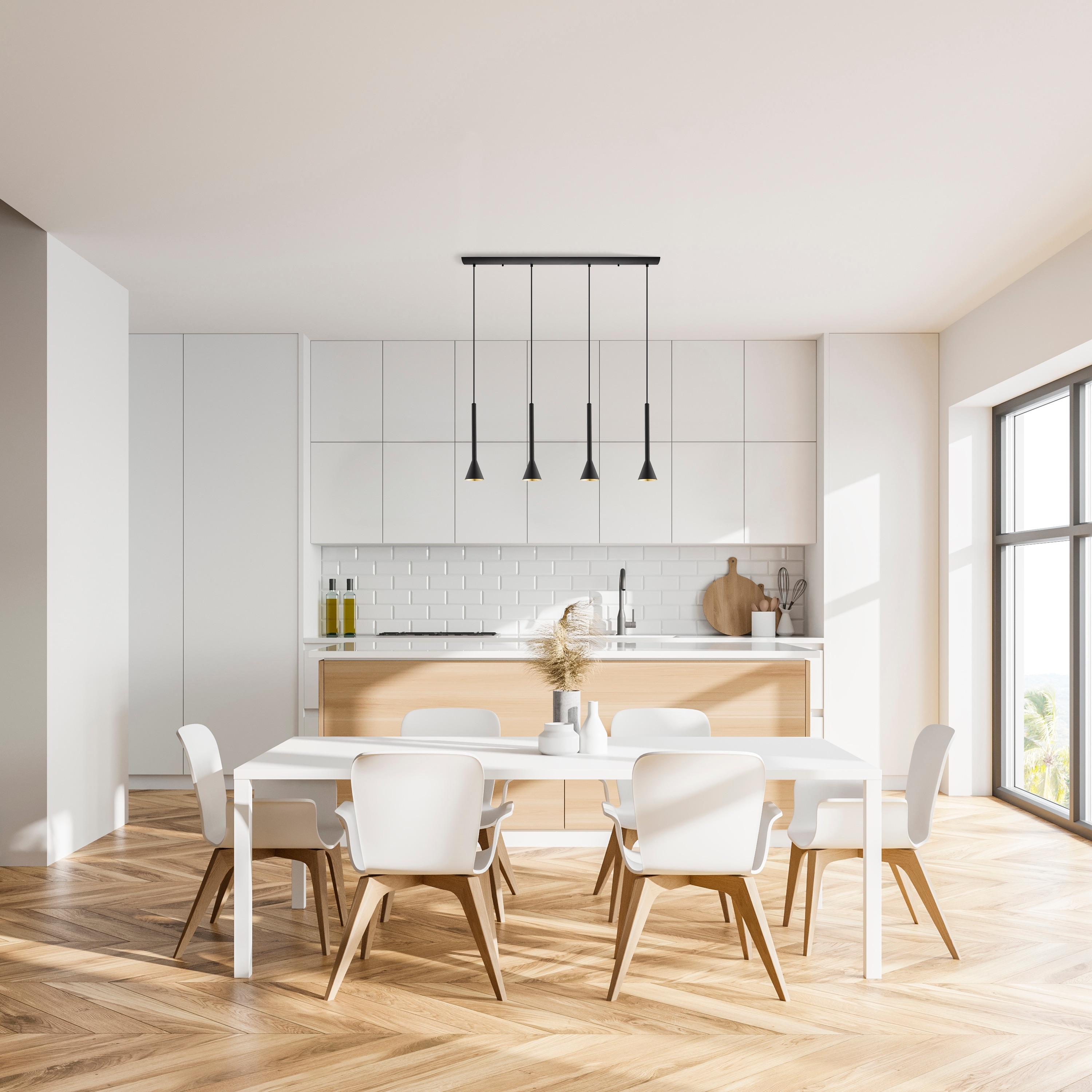 Eglo Cortaderas 4-light Matte Black Linear Pendant with Gold