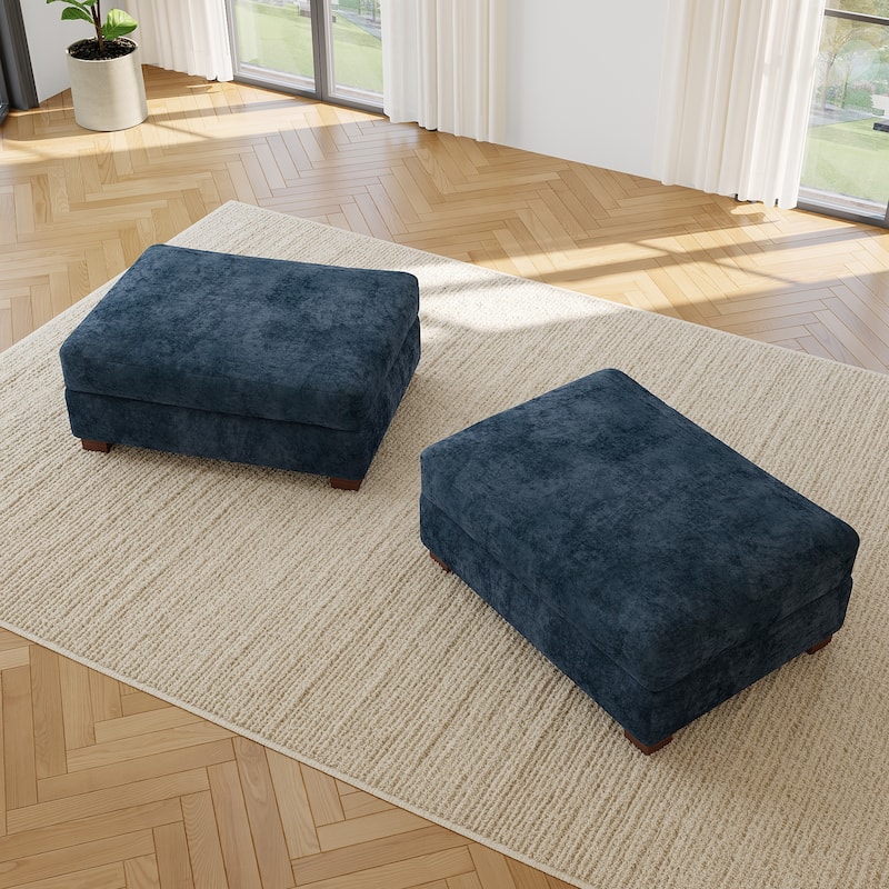 2 Set Modern 41" W Rectangle Chenille Ottoman - Blue