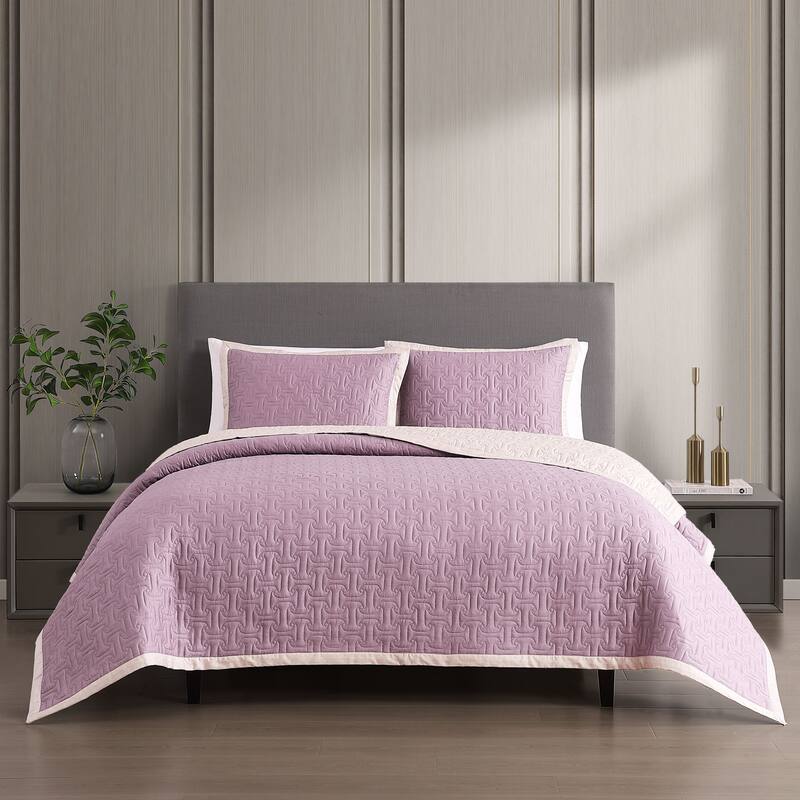 Bebejan 100% Cotton Sateen 3 Piece Textured Quilted Coverlet Set