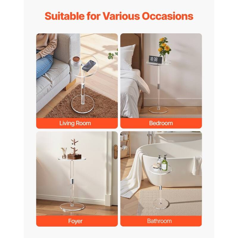 Clear Transparent Acrylic Side Table 10x10x21.3in with Sturdy Legs and 11lbs Load Capacity - 10 x 10 x 21.3 in
