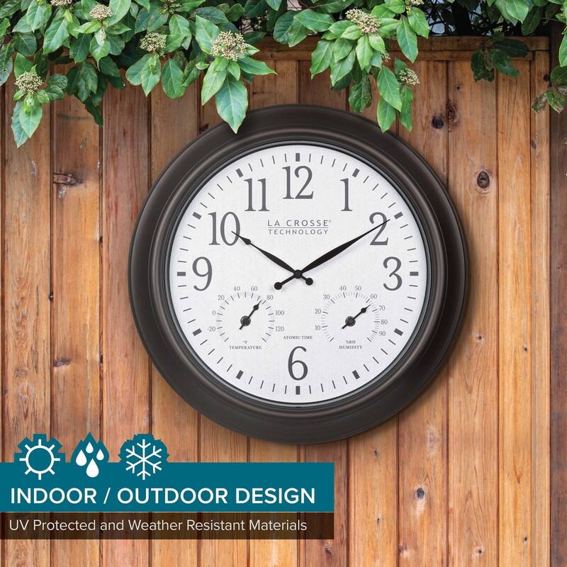 La Crosse 18 Inch Outdoor Brown Atomic Analog Temp Clock, 404-89027
