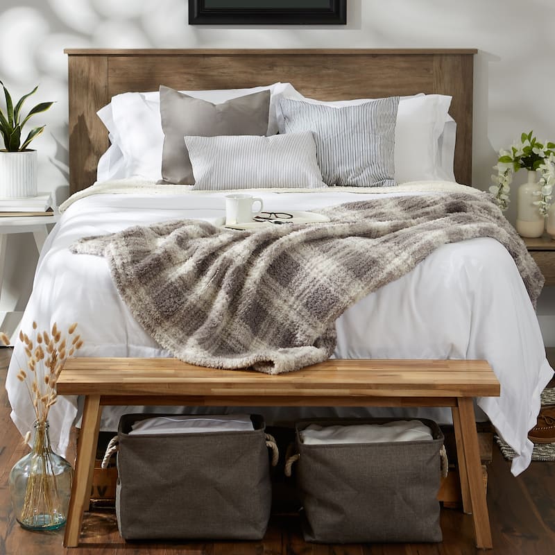 DII Gray Farmhouse Plush Plaid Throw