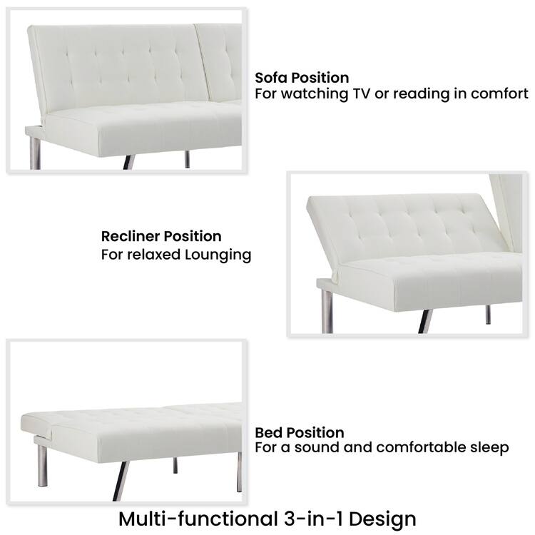 Tufted Mid-Century Modern Split Back Futon Sofa Couch Bed with Chrome Legs