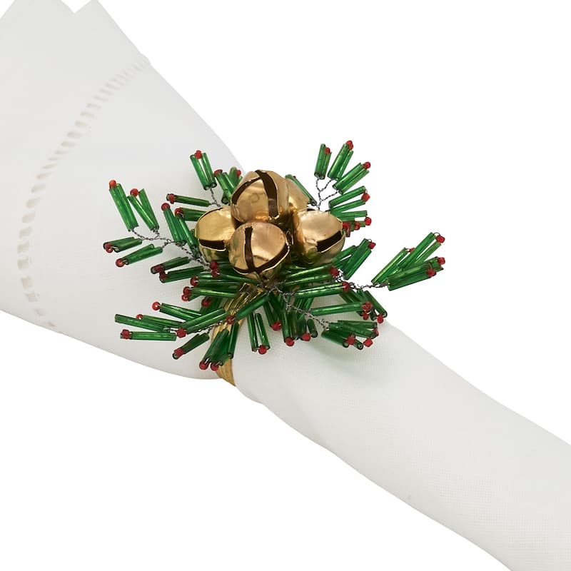 Beaded Napkin Rings With Snowflake and Bells Design (Set of 4)
