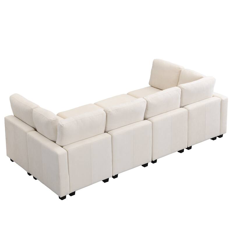 Living Room Chenille U-shaped Sectional Sofa, Pull out Sofa Bed with 2 USB Ports, 3 Back Pillows and Storage Chaise