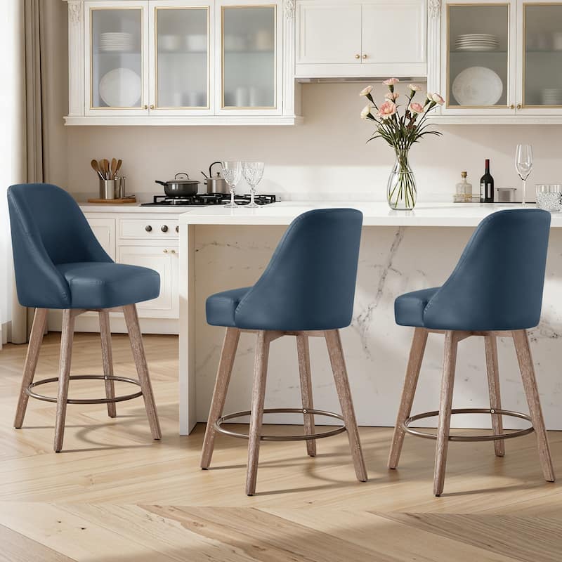 26" Upholstered Counter Height Swivel Bar Stool, Counter Stools with Solid Wood Legs - 39.37"H x 22.44"D x 21.65"W
