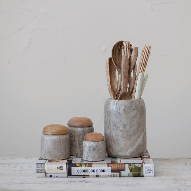 Marble and Mango Wood Pinch Pot with Lid