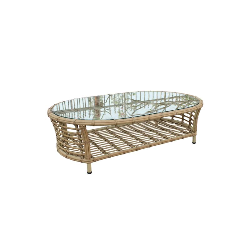 Renava Sandra Outdoor Beige & Wicker Sofa Set With End Table