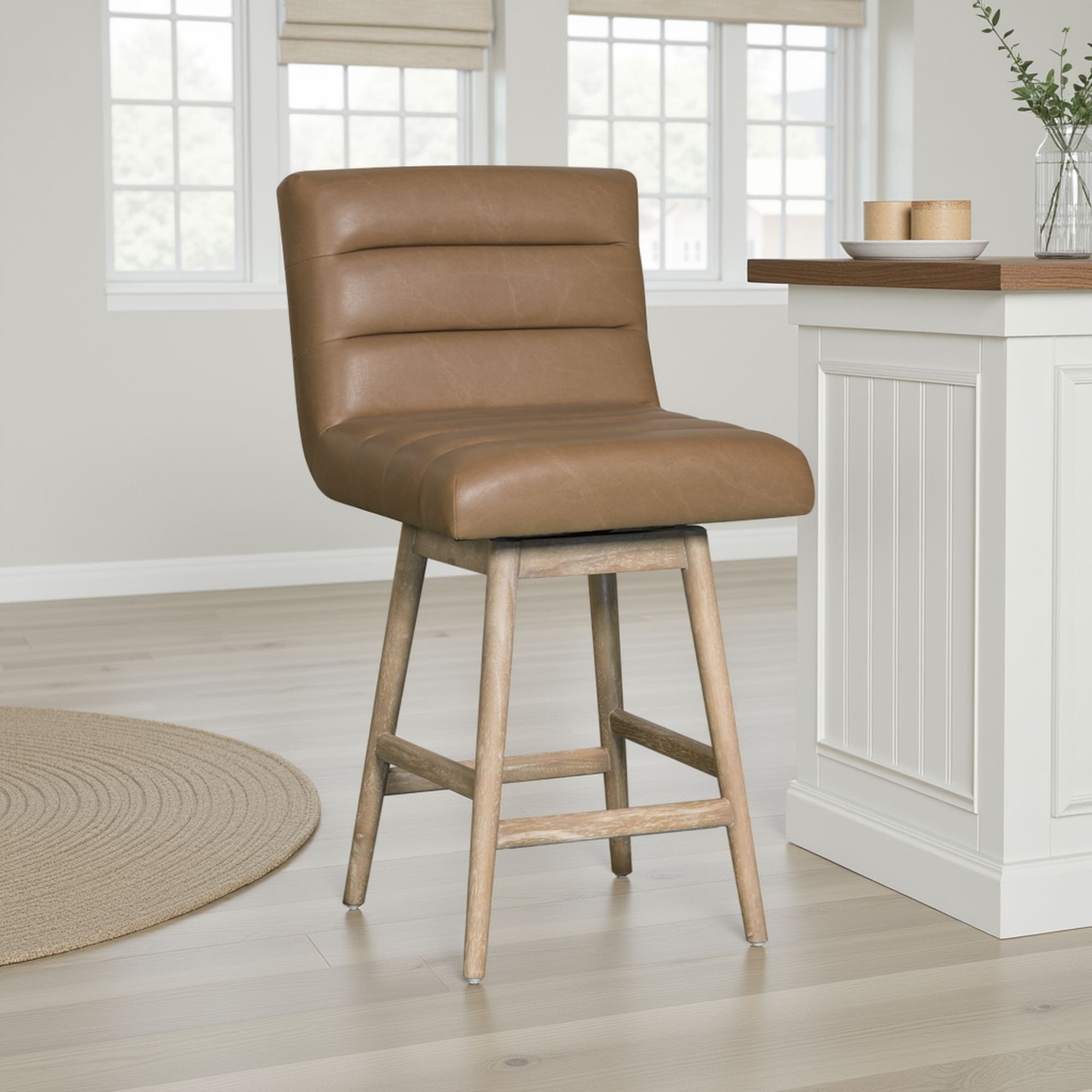 Elias Modern Swivel Bar Stool, Upholstered Counter Stool with Solid Wood Frame