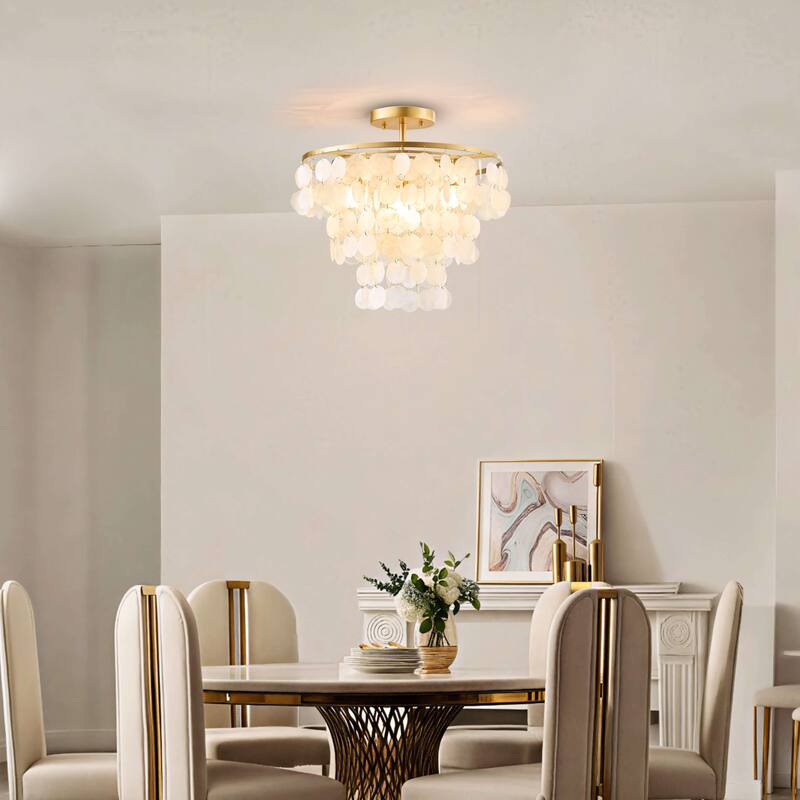 Paula 4-Light Glossy Bronze Finish Natural White Shell Flush Mount - 18 inches in diameter x 17.5 inches H