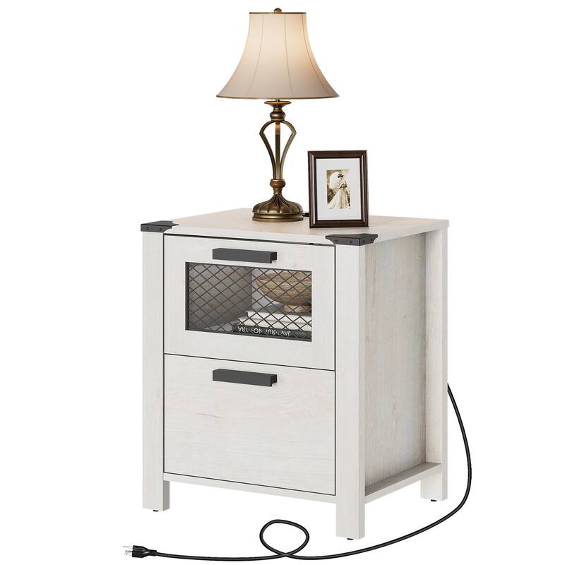 WAMPAT Nightstand with Charging Station,Farmhouse End Table - 1 Pack