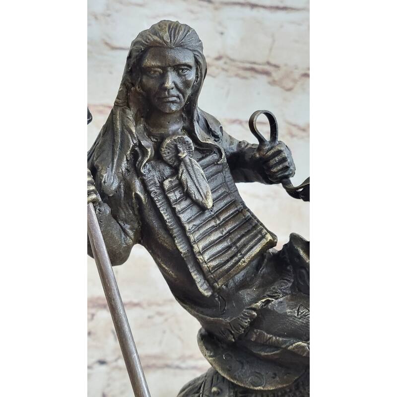 Modern Art Detailed American Indian Chief Riding Horse Bronze Figurine Sculpture