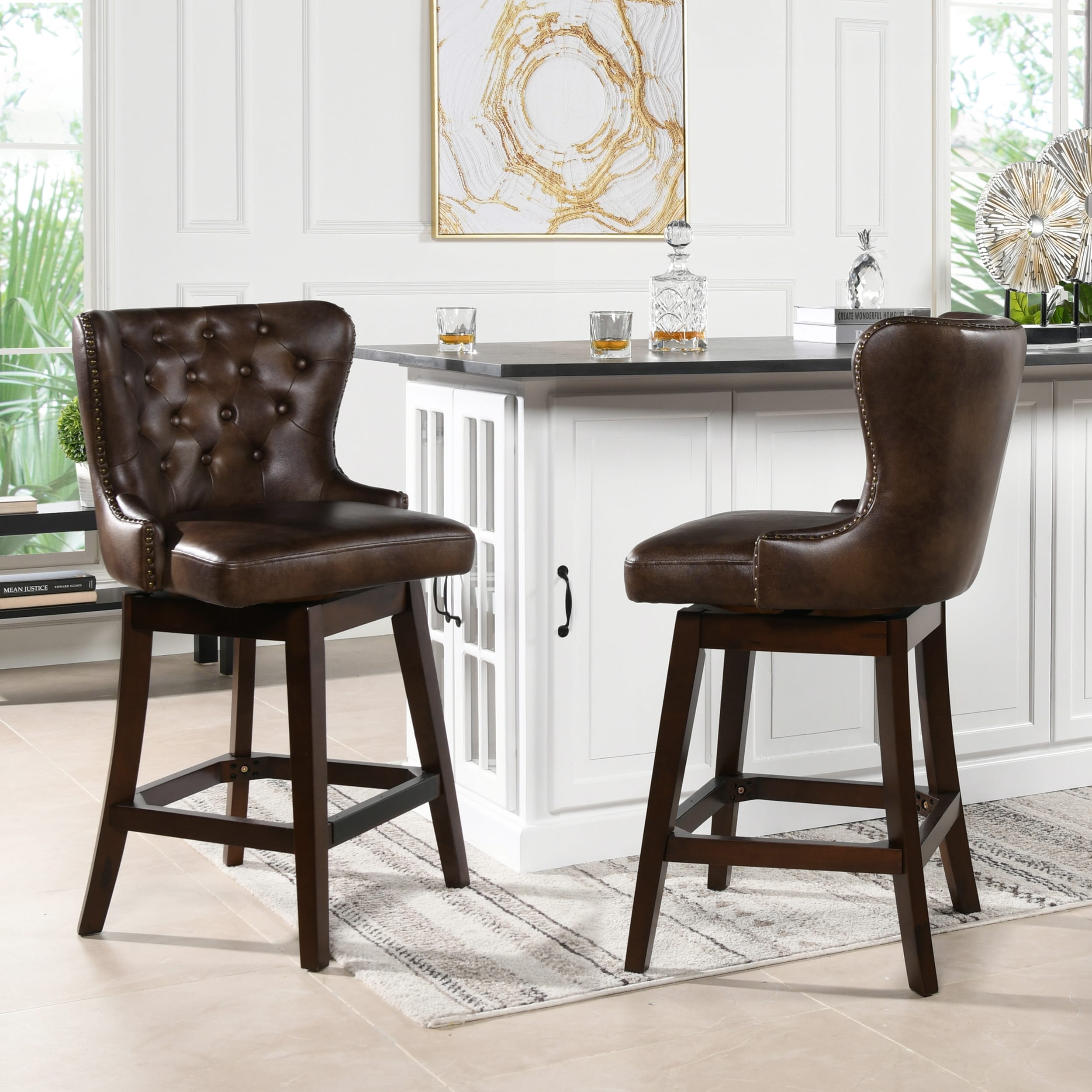 Tufted leather sale swivel bar stools