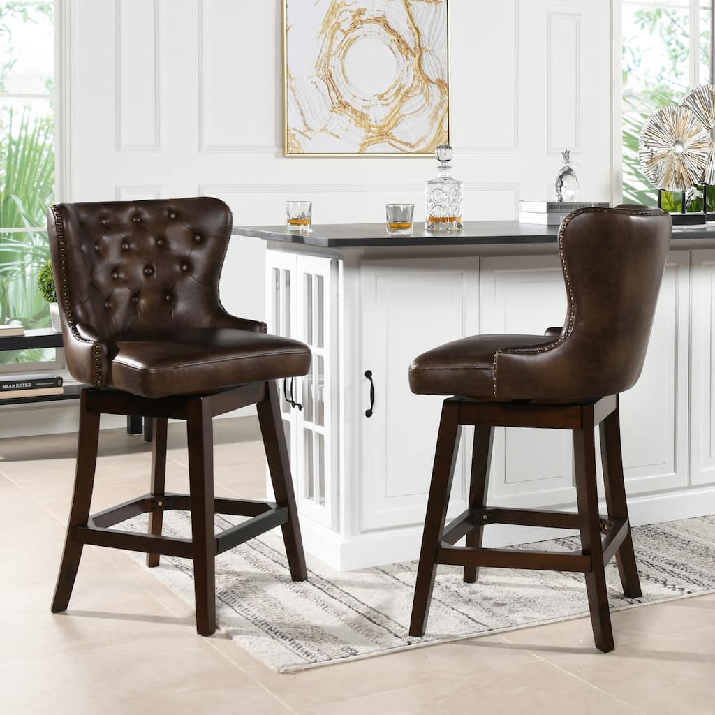 Holmes 27" Tufted Swivel Faux Leather Counter Stool