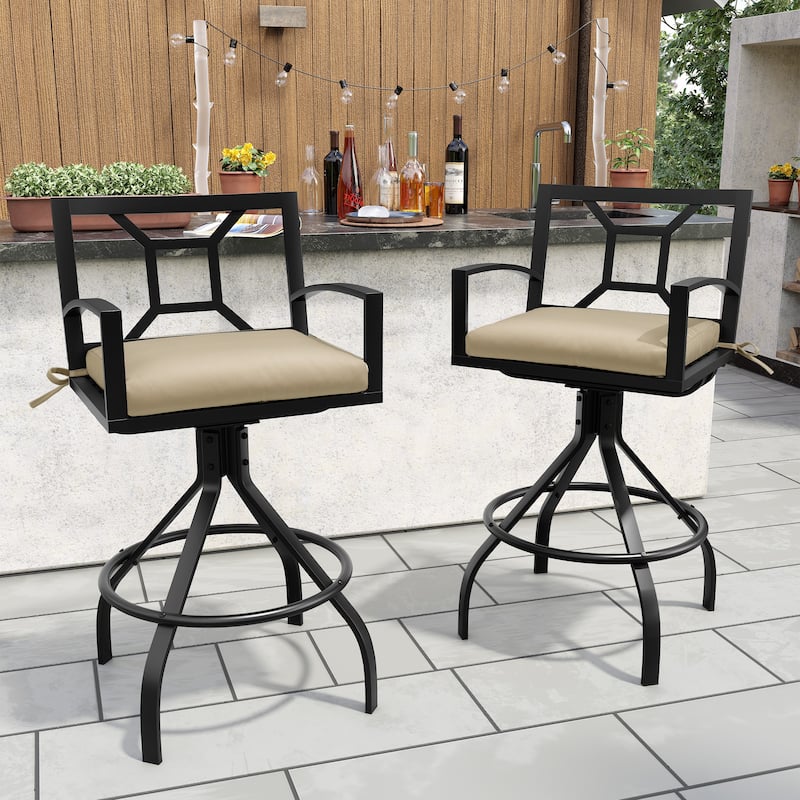 Outdoor Patio Barstool Swivel Aluminum Bar Stools with Sunbrella Fabric Cushion - Canvas Antique Beige, 2PCS