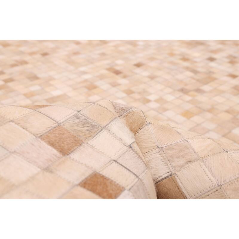 ECARPETGALLERY Handmade Cowhide Patchwork Beige Leather Rug - 8'1 x 10'0