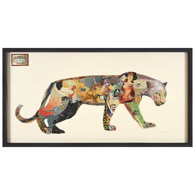"The Jaguar" Dimensional Collage Framed Graphic Art Under Glass Wall Art
