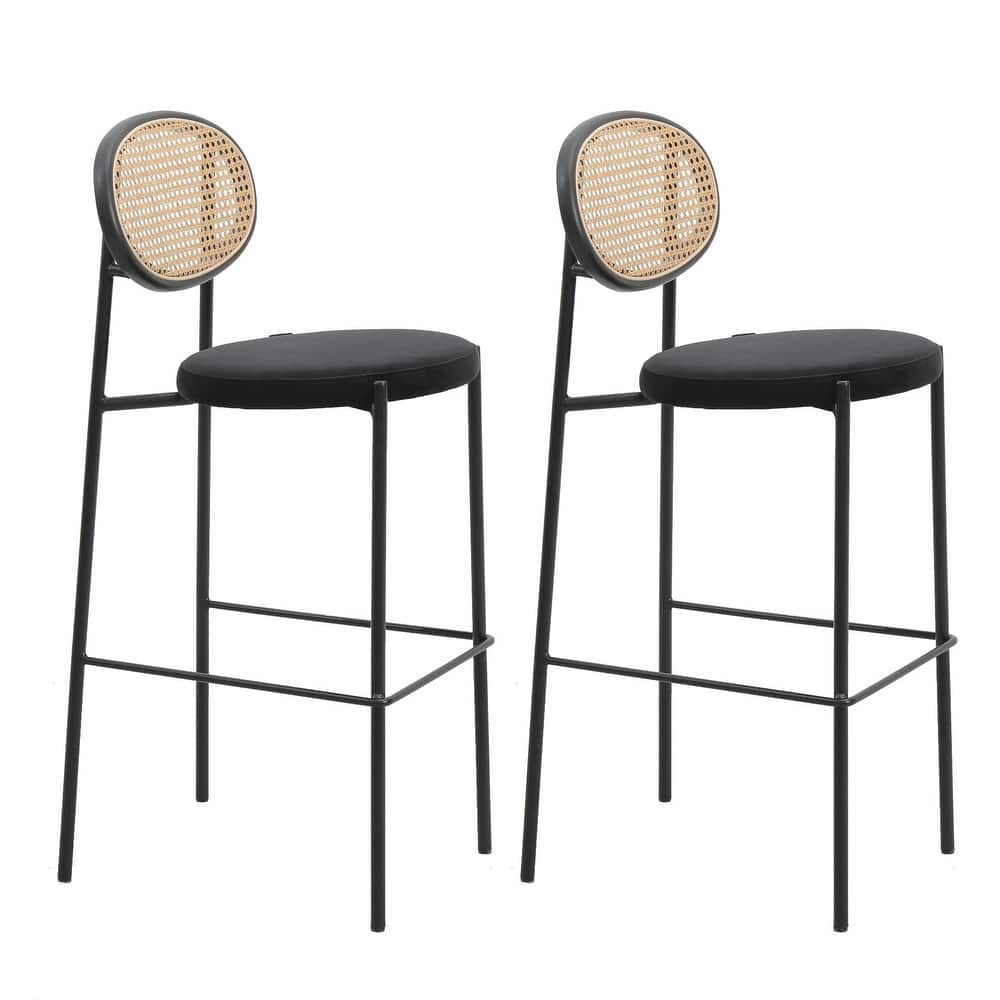 LeisureMod Euston Wicker Bar Stool with Powder Coated Steel Frame, Set of 2 - 42"