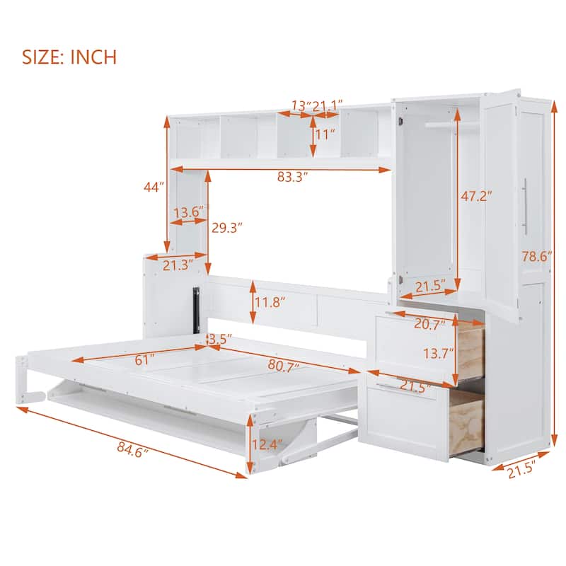 Full / Queen Murphy Bed with Closet and Drawers Space Saving Design