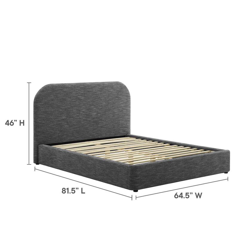 Hillsway Modern Curved Headboard Slate Fabric Upholstered Full Size Platform Bed